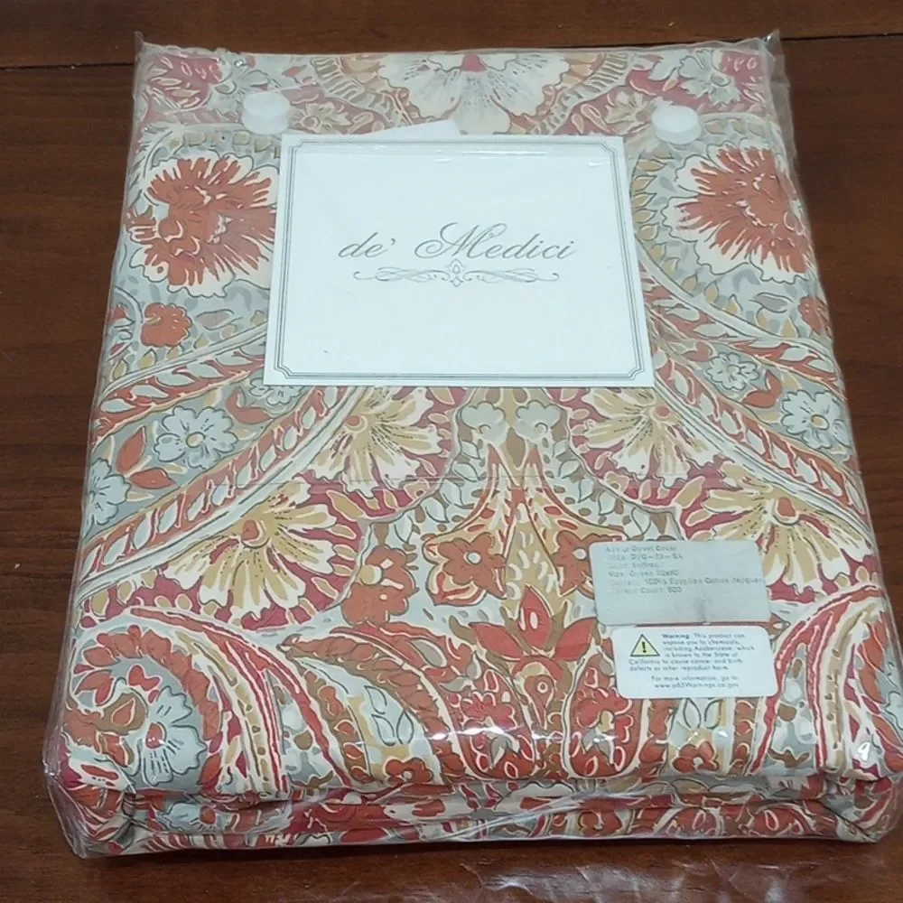 de' Medici by Eastern Concepts Egyptian Cotton Jacquard Queen Duvet Cover - NEW!